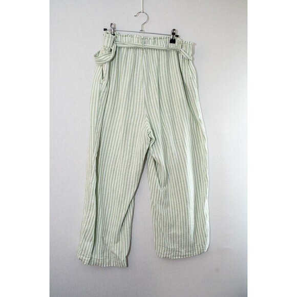 LOFT Petite LP green white striped linen pants wide leg - Picture 2 of 7